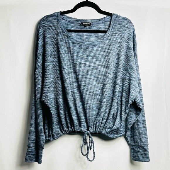 Express Women’s Sz Large Blue Cozy Soft Long Sleeve Drawstring Waist Top - Picture 1 of 7